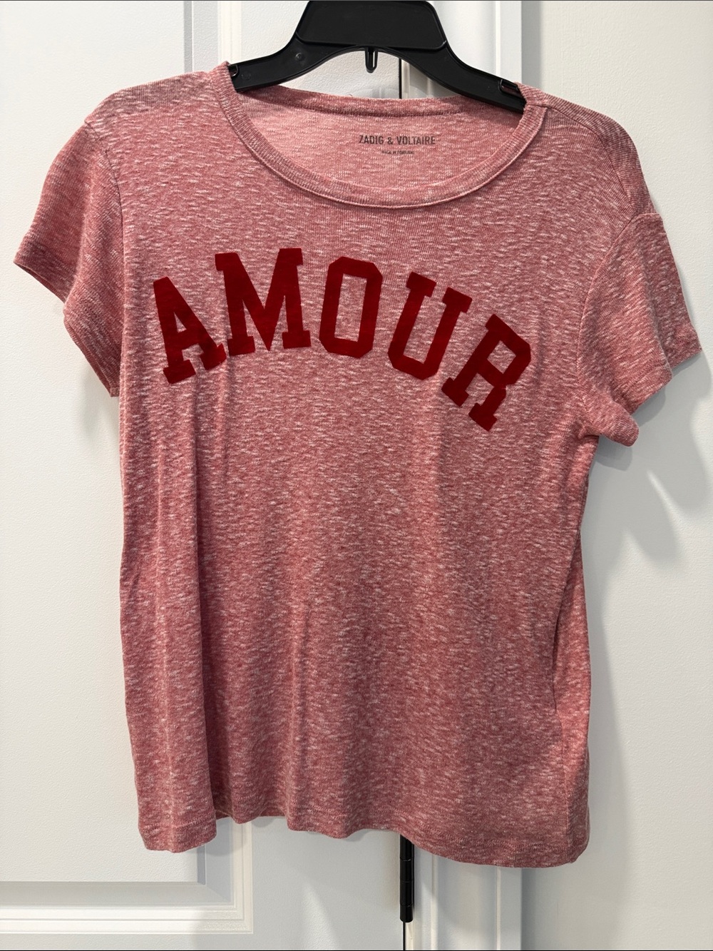 Zadig & Voltaire Heather Pink Tee with Red AMOUR Graphic